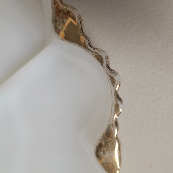 Vintage Milk Glass Relish Plate and Bowl with Gold accent Trim - Picture 5 of 14